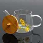 Чайник стеклянный заварочный с бамбуковой крышкой «Нежная мимоза», 600 мл - Фото 2