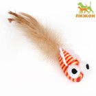 Игрушка для кошек "Полосатая рыба" с перьями, 5 см, оранжевая - Фото 1