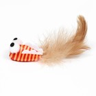 Игрушка для кошек "Полосатая рыба" с перьями, 5 см, оранжевая - фото 8523370