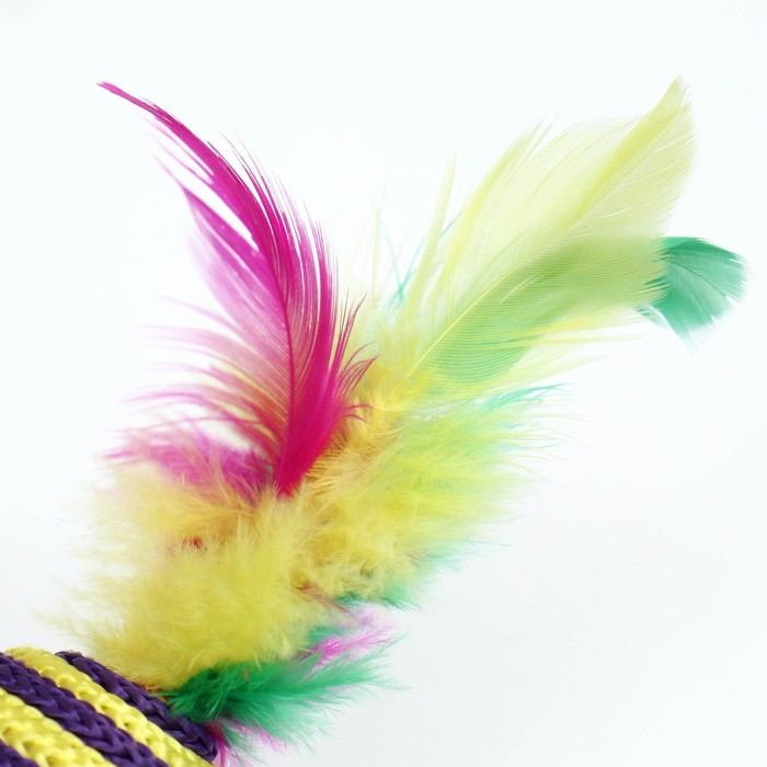 Шарик-мышь из текстиля с перьями, 4,2 см, фиолетовая