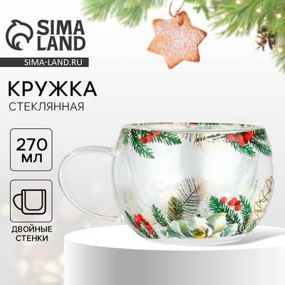 Кружка новогодняя стеклянная с двойными стенками «Зимние истории», 270 мл