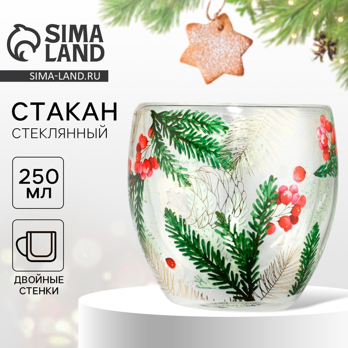 Стакан стеклянный с двойными стенками «Зимние истории», 250 мл - Фото 1