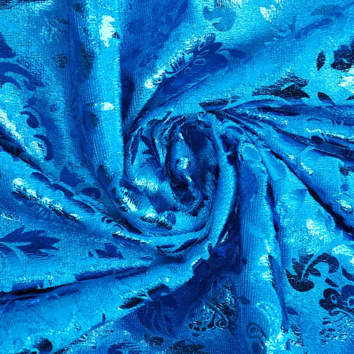 Лоскут, плюш с блестящим узором, голубой, 100 × 150 см, 100% п/э - Фото 1
