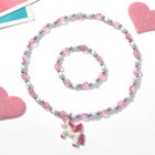 Набор детский «Выбражулька» 2 предмета: кулон, браслет, единорог с сердцами, цвет бело-розовый - фото 8556693