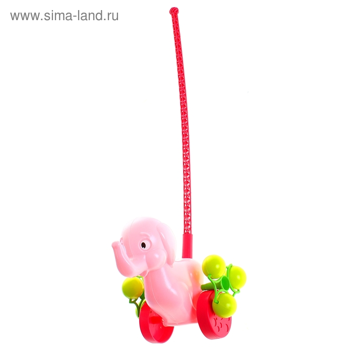 Каталка на палочке "Розовый Слонёнок", длина ручки 54 см - Фото 1