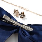 Набор «Выбражулька» 3 предмета: заколка, клипсы, кулон, цветы, цвет бело-синий в золоте - Фото 2