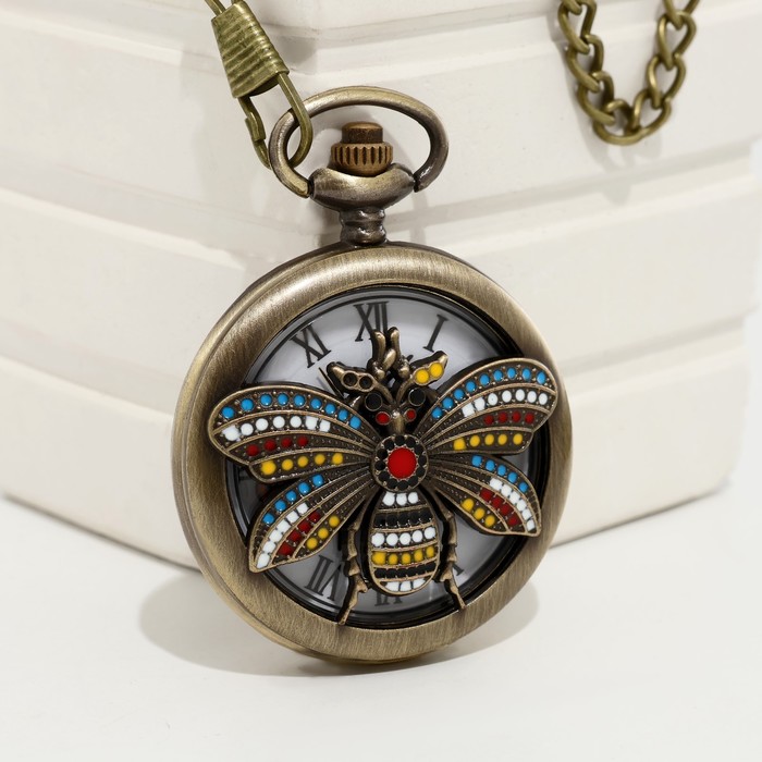 Часы карманные "Оса", кварцевые, d циферблата-4.7 см, цепочка l-38 см