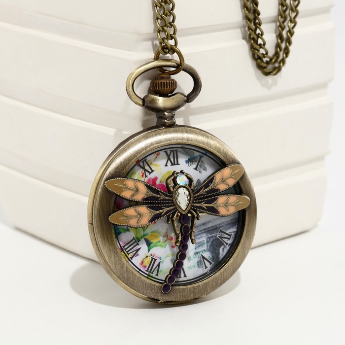 Часы карманные "Стрекоза", кварцевые, d циферблата-4.7 см - фото 1907969442