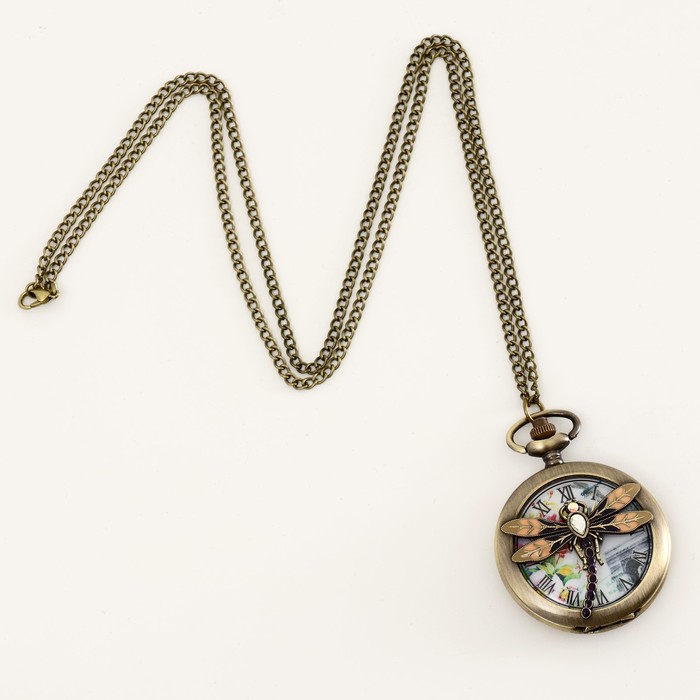 Часы карманные "Стрекоза", кварцевые, d циферблата-4.7 см - фото 1907969445