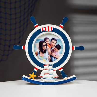 Фоторамка для фотографий настольная «Штурвал», дерево, 23×22 см