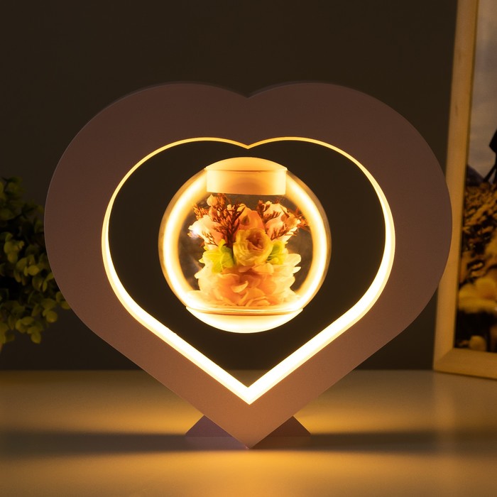 Настольная лампа "Сердце левитация" LED USB розовый 24х22 см RISALUX - фото 1919827486