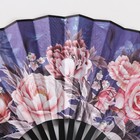 Веер пластик, текстиль h=26,5 см "Крупные розы на синем фоне" - фото 8575182