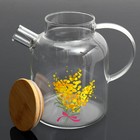 Чайник стеклянный заварочный с бамбуковой крышкой «Нежная мимоза», 1700 мл - Фото 2