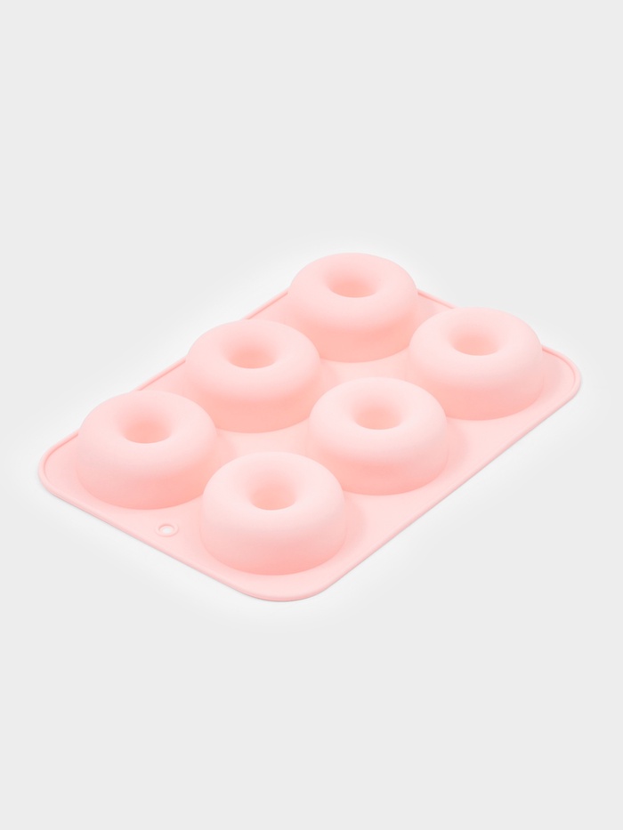 Форма для выпечки Доляна «Пончик», силикон, 26×18×2.5 см, 6 ячеек (d=7 см), розовая - Фото 1