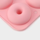 Форма для выпечки Доляна «Пончик», силикон, 26×18×2.5 см, 6 ячеек (d=7 см), розовая - Фото 4