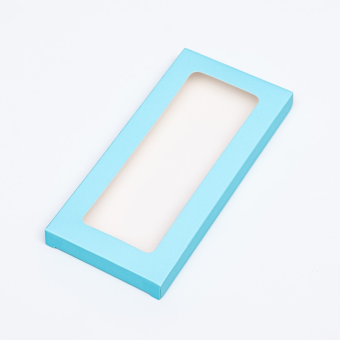 Подарочная коробка под плитку шоколада, с окном голубой, 17 х 8 х 1,4 см