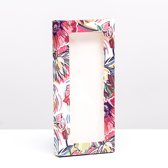 Подарочная коробка под плитку шоколада, с окном «Цветочное настроение», 17×8×1.4 см - Фото 1