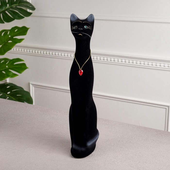 Копилка "Кот", флок, чёрная, керамика, 40 см, микс - Фото 1