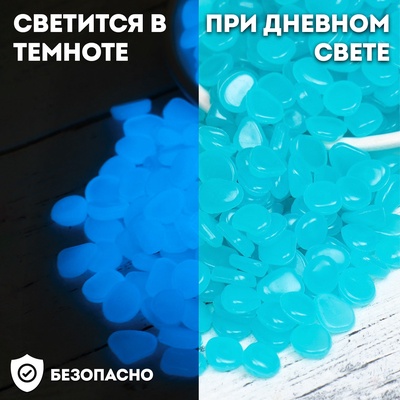 Декоративные камни для аквариума, светящиеся, 8-11 мм, 200 г, голубые