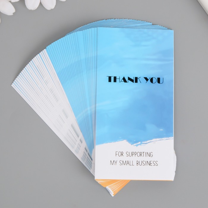 Наклейка бумага благодарность "Спасибо" синяя набор 50 шт 10х5 см - Фото 1