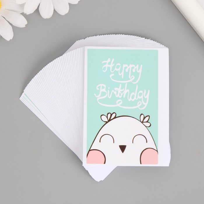 Наклейка бумага "С днем рождения. Милая совушка" набор 50 шт 8х5 см - Фото 1