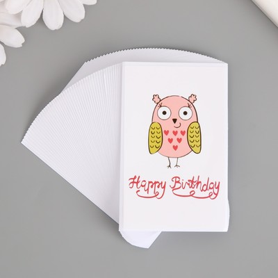 Набор наклеек бумага «С днем рождения. Сова с сердцами», 50 шт., 8×5 см
