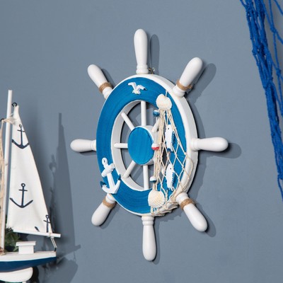Декор настенный, панно «Штурвал», голубой, 33 см