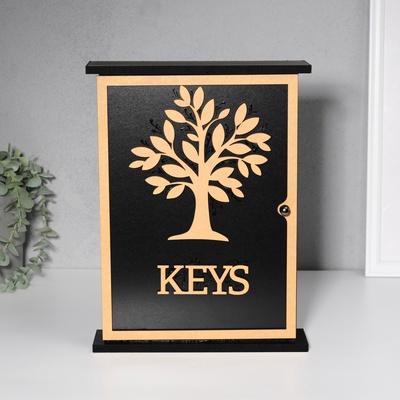 Ключница настенная декоративная «Дерево», чёрная, зеркальная, 6×22.3×29.5 см