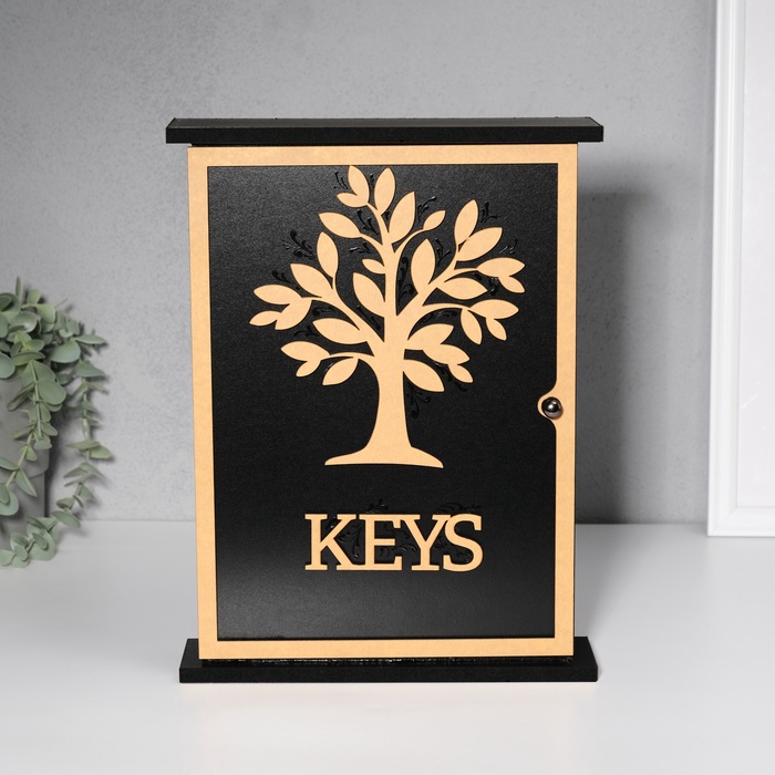Ключница настенная декоративная «Дерево», чёрная, зеркальная, 6×22.3×29.5 см - Фото 1