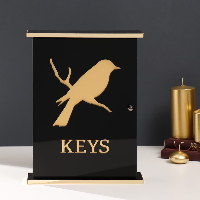 Ключница настенная «Птица на ветке», дерево, чёрная, зеркальная 6×22.3×29.5 см - Фото 1