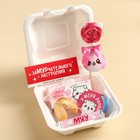 Подарочный набор «Котик» в бенто коробке: леденец со вкусом малины 15 г., леденецы в тубусе мульти 32 г., жевательная резинка 15 г., молочный шоколад 27 г., печенье с предсказанием 6 г., жевательная конфета 10 г. - фото 23437565
