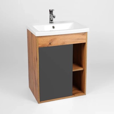 Тумба подвесная VIANT «Бостон», 1 ящик, с раковиной COMO 50, 380×460×820 мм, цвет графит