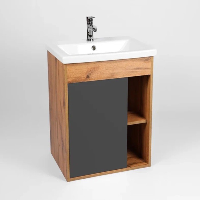 Тумба подвесная VIANT «Бостон», 1 ящик, с раковиной COMO 50, 380×460×820 мм, цвет графит - Фото 1