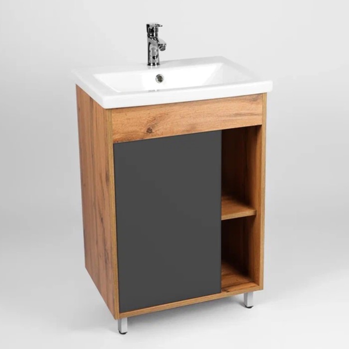 Тумба напольная VIANT «Бостон», 1 ящик, с раковиной COMO 60, 430×560×820 мм, цвет графит