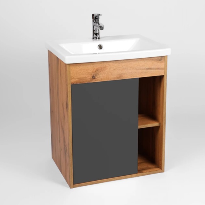 Тумба подвесная VIANT «Бостон», 1 ящик, с раковиной COMO 60, 430×560×620 мм, цвет графит