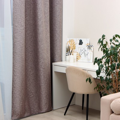 Штора блэкаут портьерная «Этель» Natural, 270×300 см, серая, рогожка 275 г/м²