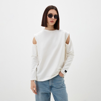 Лонгслив женский с открытыми плечами MIST, размер 48, молочный