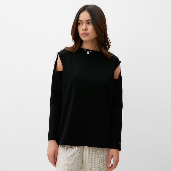 Лонгслив женский с открытыми плечами MIST, размер 48, чёрный - Фото 1