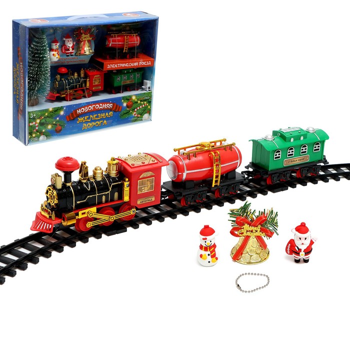 УЦЕНКА Железная дорога «Новый год», световые и звуковые эффекты, работает от батареек - Фото 1