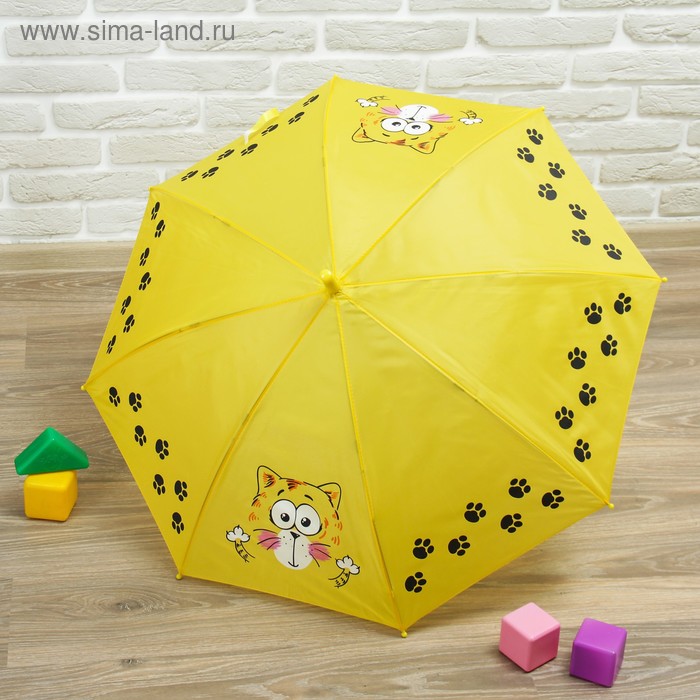 Зонт детский п/авт R-43,5 см 8 спиц П/Э "Котэ", со свистком - Фото 1