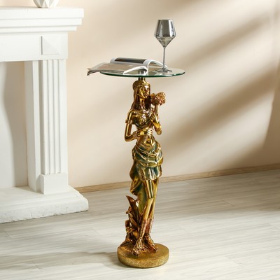 Столик журнальный декоративный «Африканская красавица с букетом», под золото, 38×38×85 см