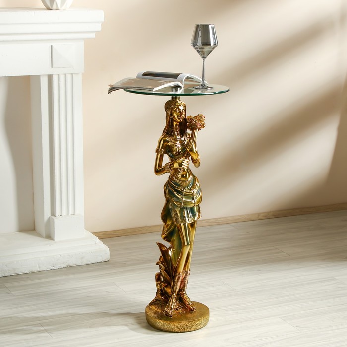 Столик журнальный декоративный «Африканская красавица с букетом», под золото, 38×38×85 см - Фото 1