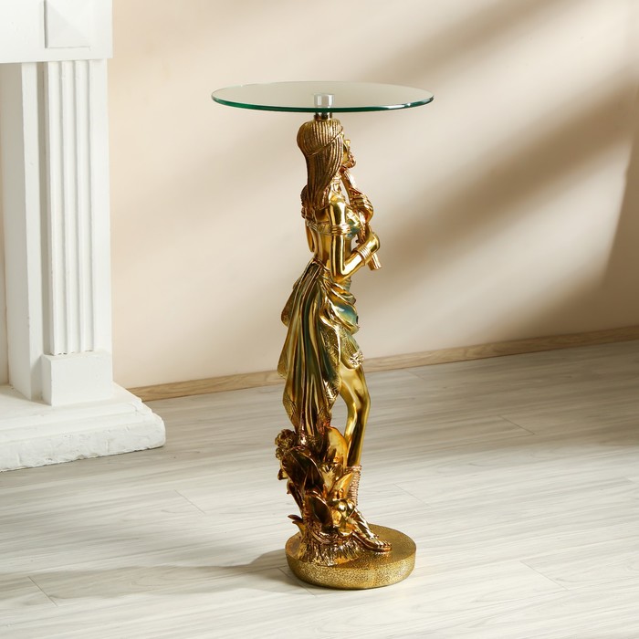Стол декоративный "Африканская красавица с букетом" золото 38х38х85 см