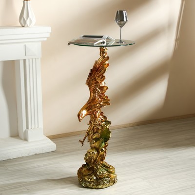 Столик журнальный декоративный «Ястреб на скале», под золото и серебро, 45×45×104 см