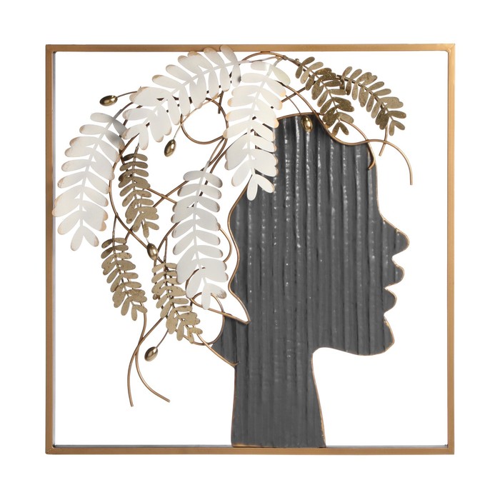 Декор настенный металл "Девушка с листьями в волосах" 56х56х6,4 см - фото 1906525352