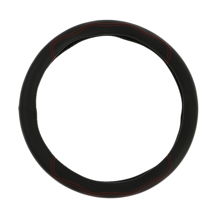 Оплетка на руль Nova Bright экокожа перворированная, черная, красная строчка, M