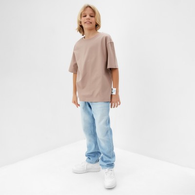 Футболка детская однотонная MINAKU: Basic line kids, бежевая, рост 104 см