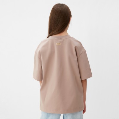 Футболка детская однотонная MINAKU: Basic line kids, бежевая, рост 104 см