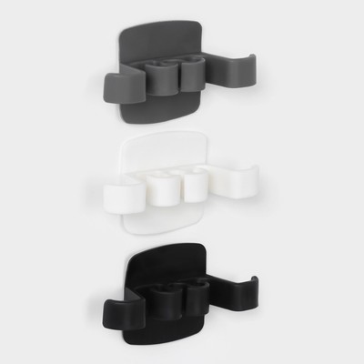 Держатели для проводов, самоклеящиеся, набор 3 шт., 9.5×5.3×2.5 см, пластик, белый/чёрный/серый