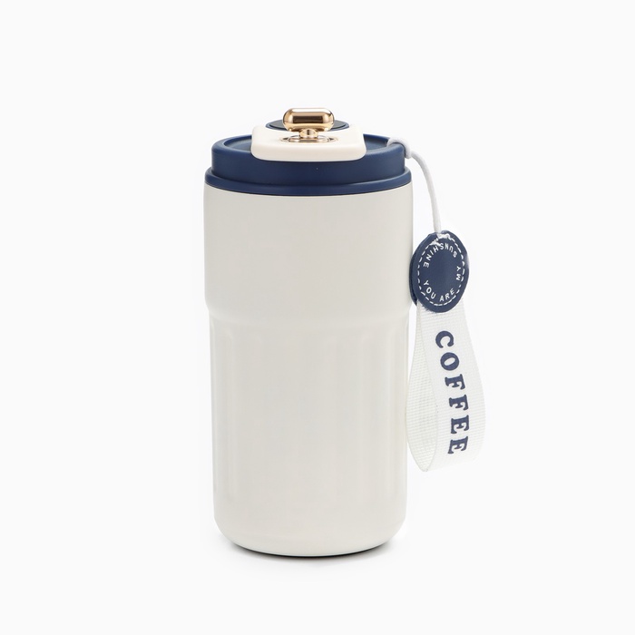 Термокружка Coffee, 450 мл, сохраняет тепло до 6 ч, термометр, синяя - Фото 1